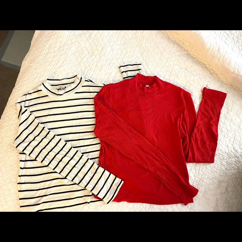 Never worn! Twin long sleeve crop top mock neck shirts.